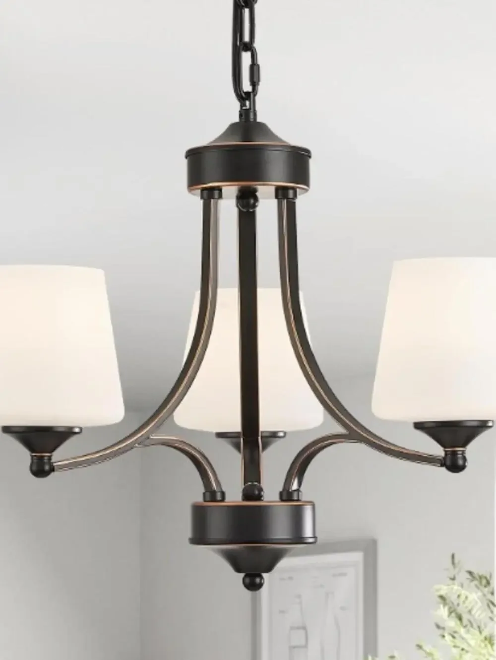 3 Light Farmhouse Chandelier with Milk White Frosted Glass Shades Black